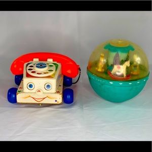 Set of Vintage 1967 Fisher-Price Chatter Telephone & Roly Poly Chime Ball